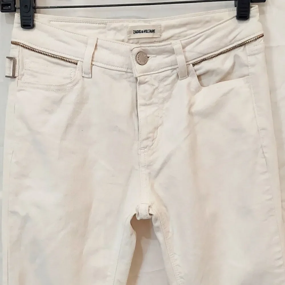 Zadig & Voltaire Eva Cher Moto Zipper Raw Hem Skinny Jeans Sz 24